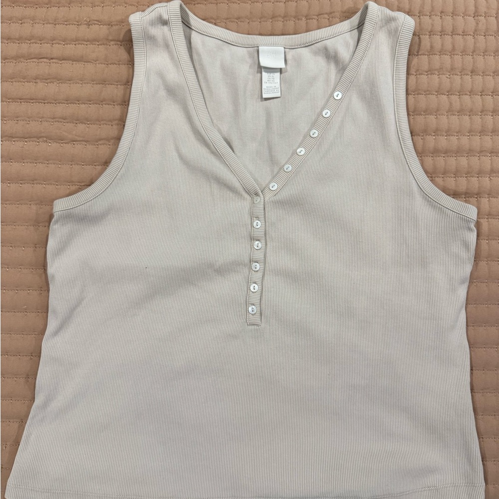 H&M Ribbed Henley Tank Top - Light Beige